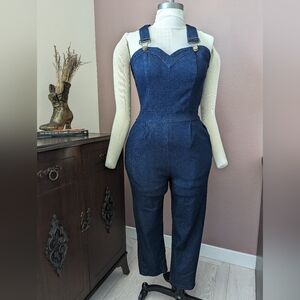 Denim Stretch Capris Overalls by Voodoo Vixen
